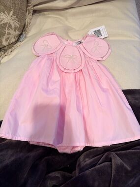 Pink Girls' Bow Appliqué Dress